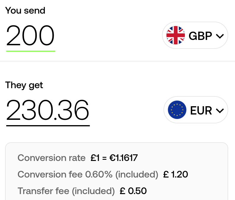 Example of a currency exchange transaction